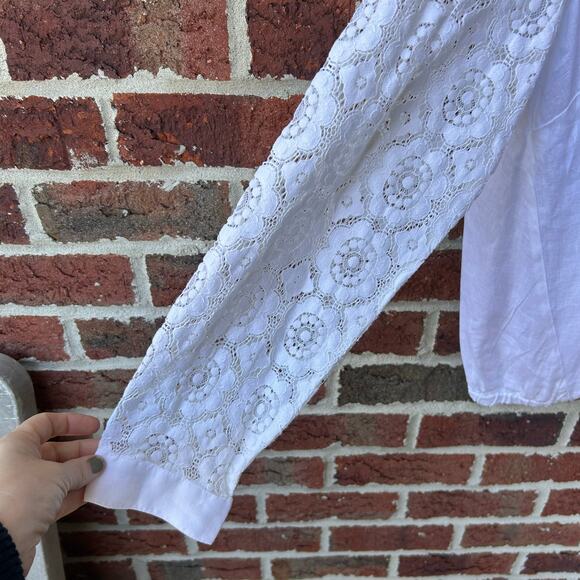 J. Jill White Button Down Lace Sleeve Linen Top Womens Size Large - Picture 5 of 7